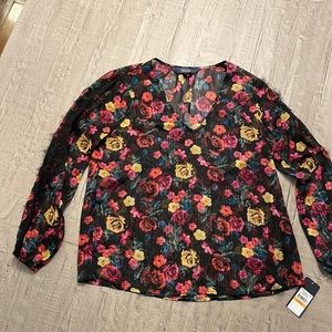 Black multi flowered V-Neck Top